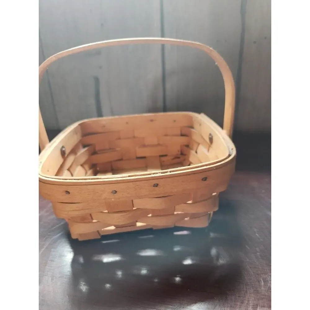 Longaberger Handwoven Small Square Basket Single Handle Signed